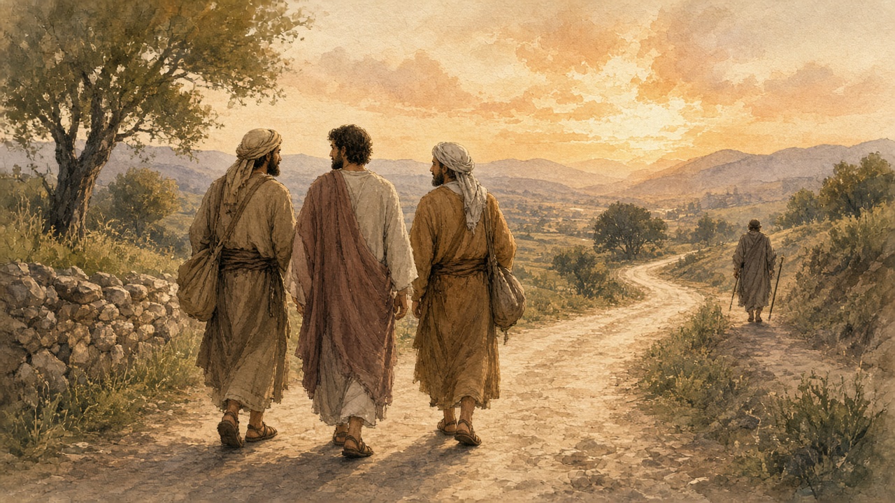 Two travelers continue with the stranger