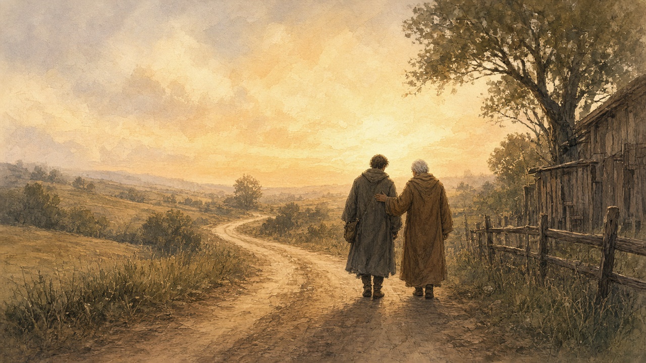 One traveler walks on with the stranger